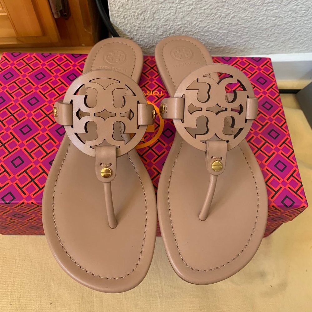 NIB TORY BURCH Miller Veg Leather Sandals - Picture 1 of 8